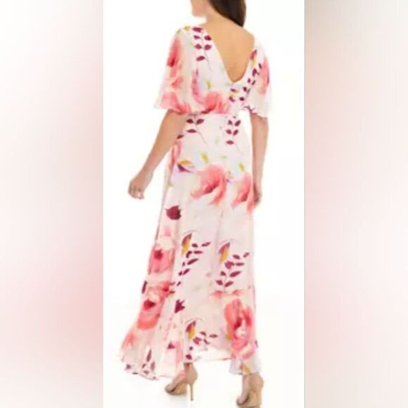 Taylor Floral-Print Faux-Wrap Fit & Flare Dress NWT size 4 Pink - Picture 2 of 5